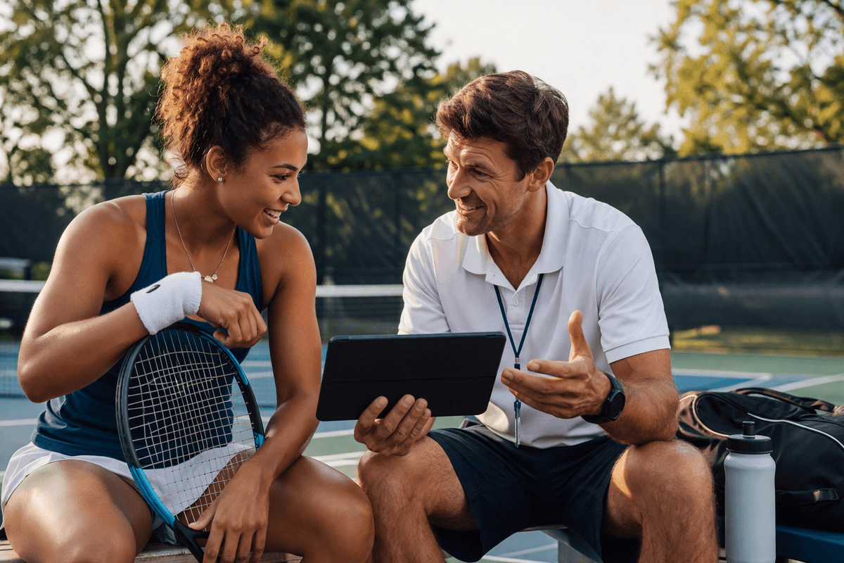 Coach reviewing session with student